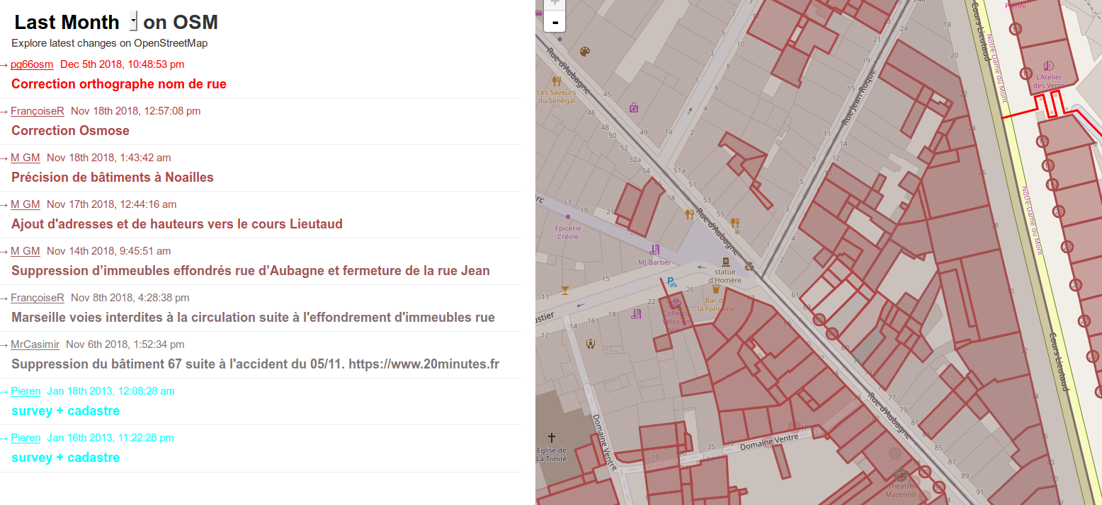 historique d'édition OSM autour de la rue d'Aubagne